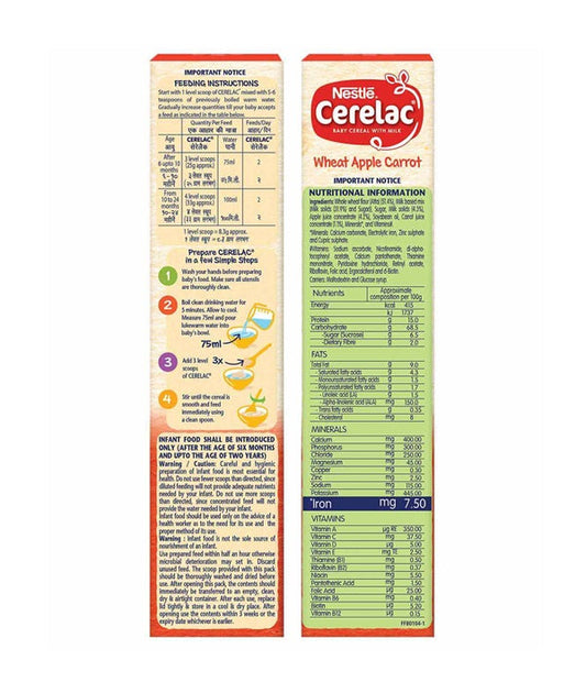 Nestle Cerelac Baby Cereal With Milk - Wheat Apple Carrot