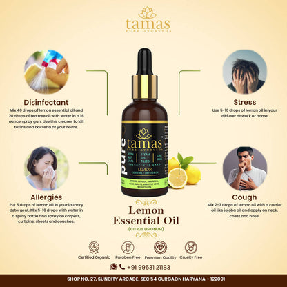 Tamas Pure Ayurveda 100% Organic Lemon Essential Oil-USDA Certified Organic
