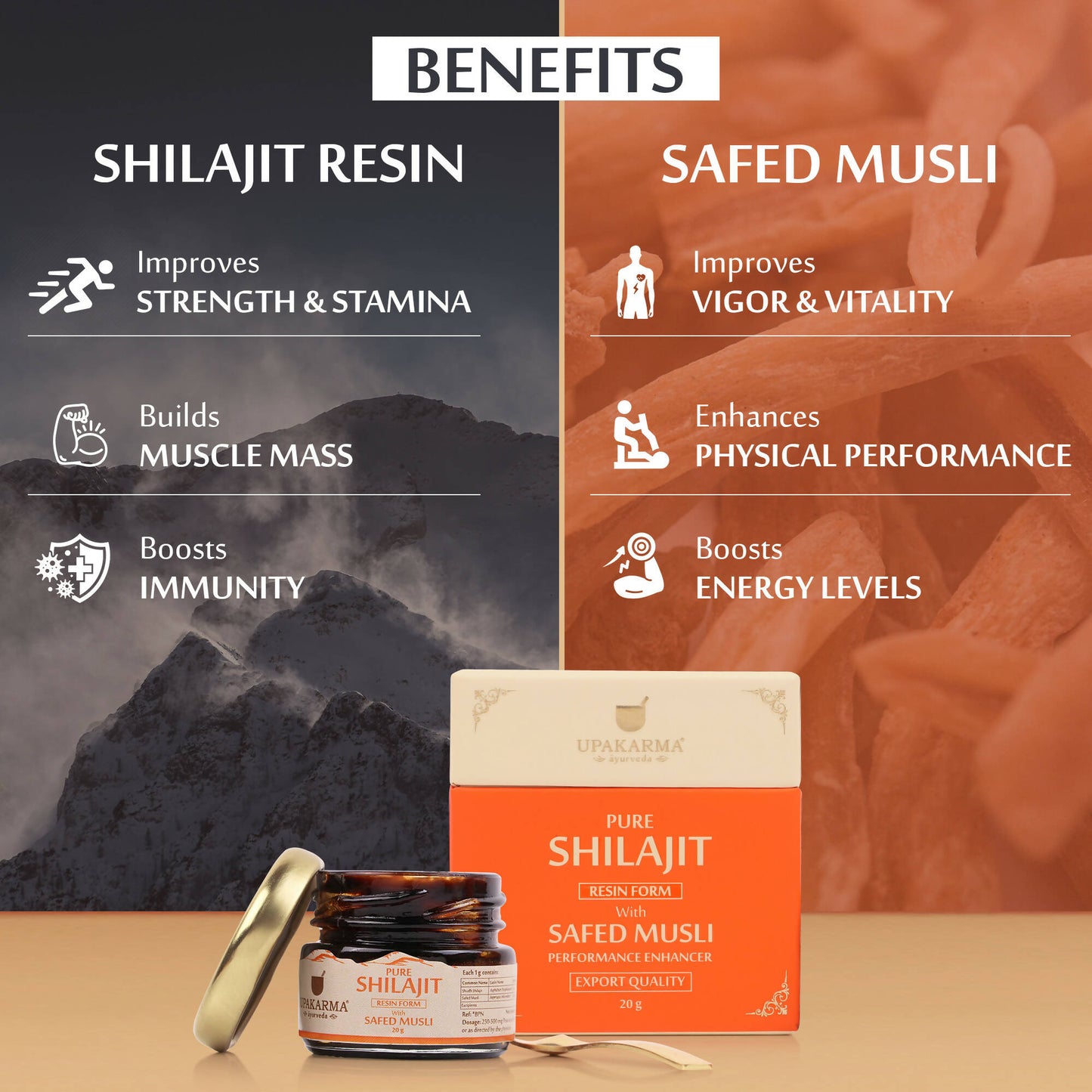 Upakarma Ayurveda Pure SJ Resin with Safed Musli & Pure SJ Resin with Gold Dust Combo