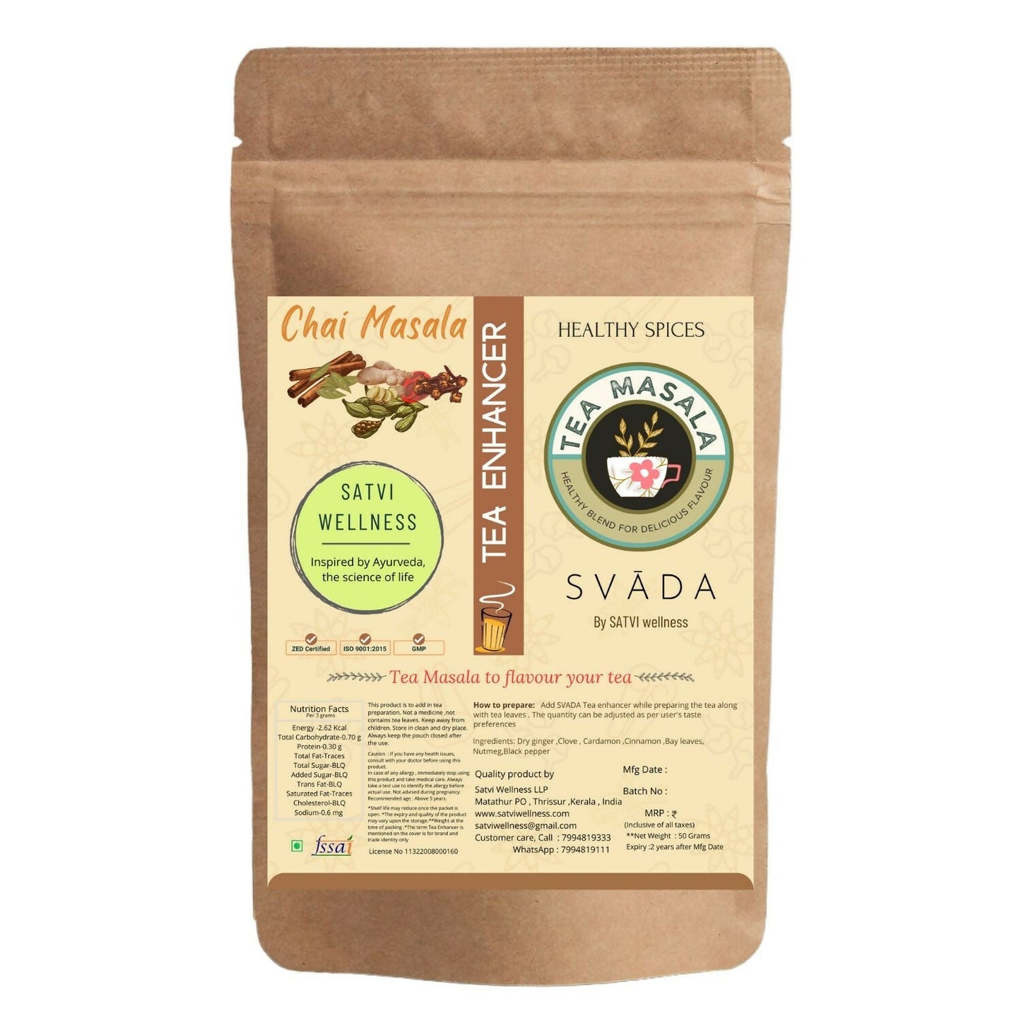 Satvi Wellness Tea masala | Indian Chai Masala | Tea Enhancer | Ginger tea mix - BUDNE