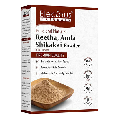 Elecious Naturals Amla, Reetha, Shikakai 3-in-1 Powder For Hair Cleanser