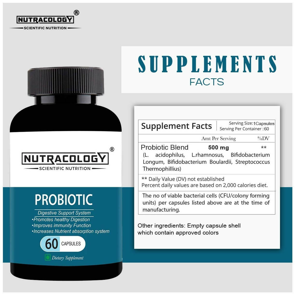 Nutracology Probiotics Supplement For Digestion Immunity And Overall Gut Health Capsules