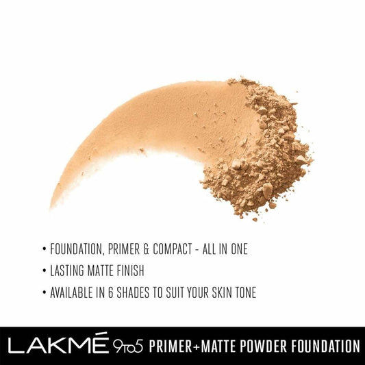 Lakme 9 To 5 Primer With Matte Powder Foundation Compact - Silky Golden