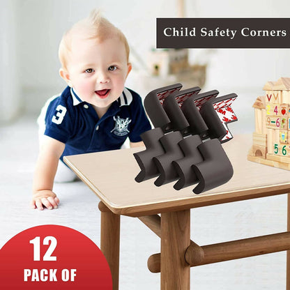 Safe-O-Kid Set of 12 Corner L Shaped Corner Guards for Kids safety- Brown-Small