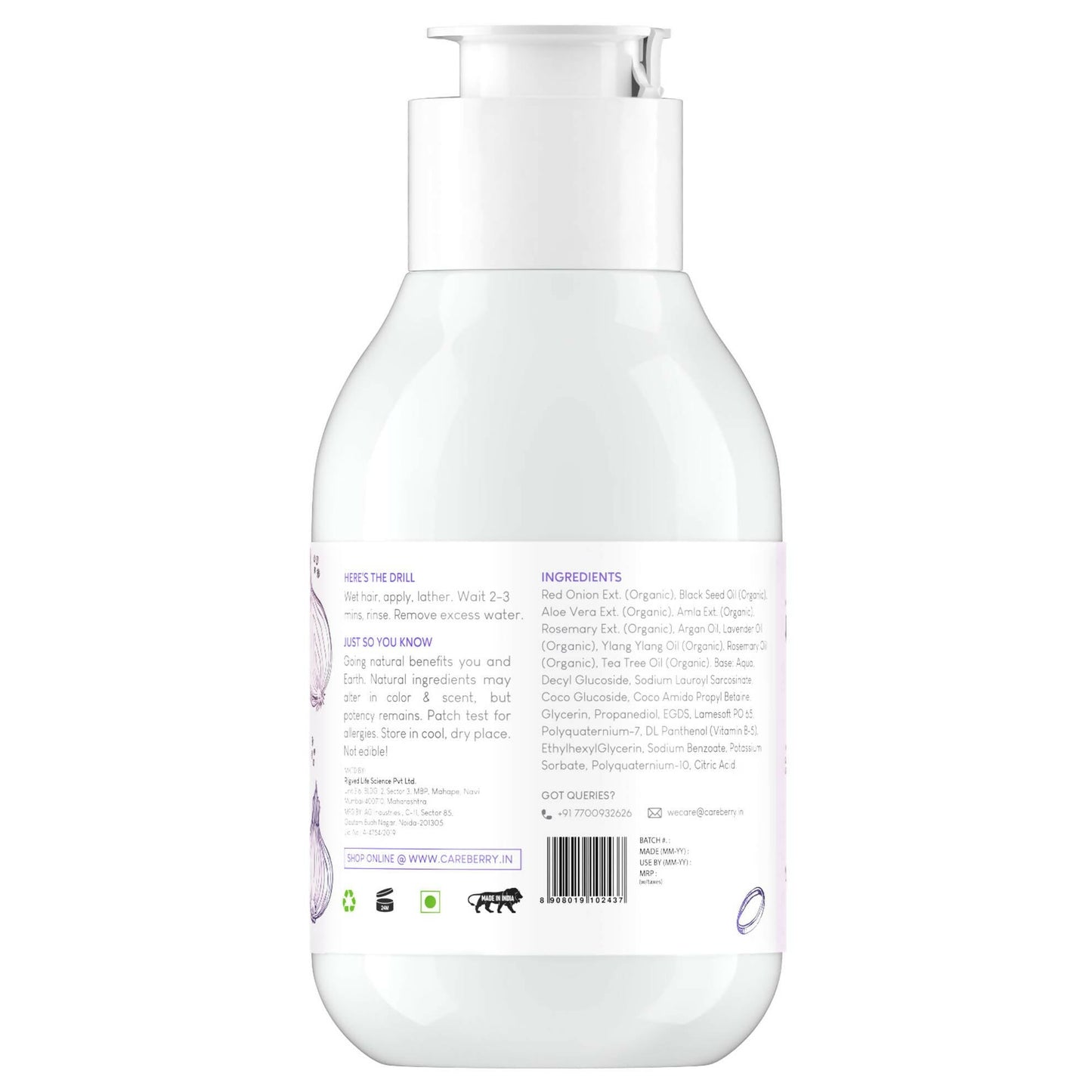 Careberry Organic Red Onion & Black Seed Stimulating Shampoo