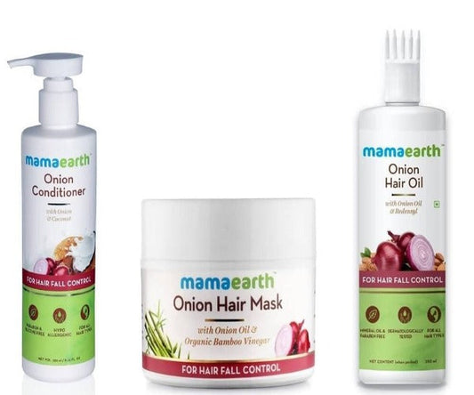 Mamaearth Onion Conditioner + Hair Mask + Hair Oil For Hair Fall Control Combo Pack