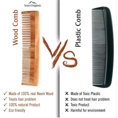 Aravi Organic Neem Wood Comb Fine and Wide Tooth