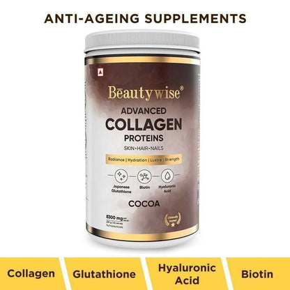 Beautywise Advanced Marine Collagen Anti-Aging Powder - Glutathione, HA & Biotin - Cocoa