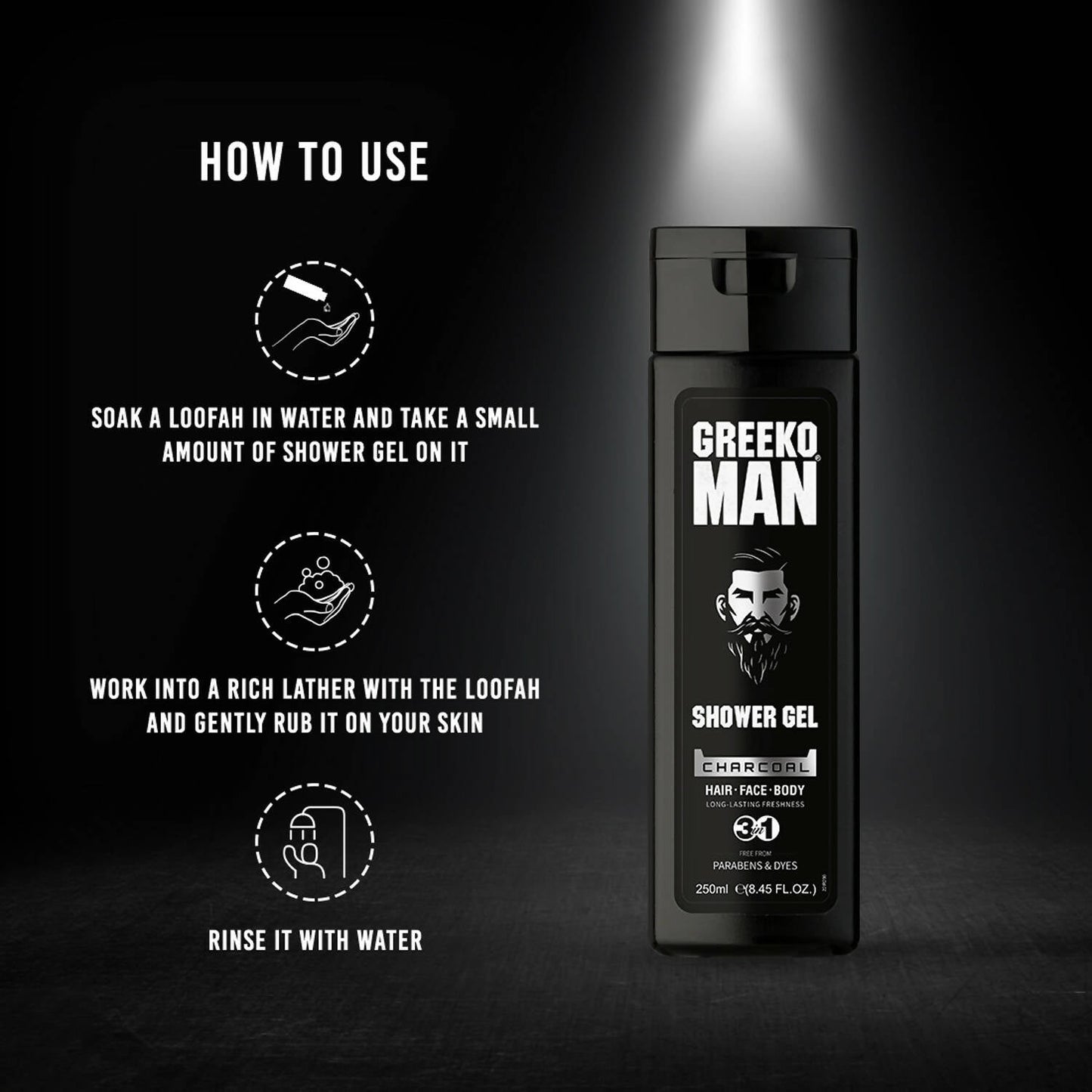 Vasu Healthcare Greeko Man 3 in 1 Charcoal Shower Gel