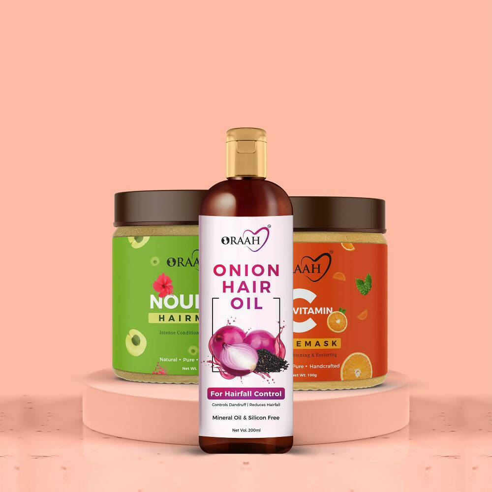 Oraah Beauty Care Combo (Onion Hair oil + Hair Mask + Ubtan Face Mask) - buy-in-usa-australia-canada