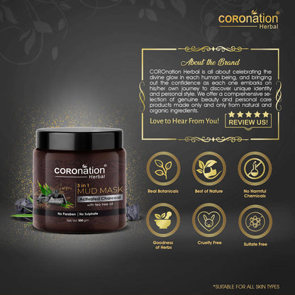 Coronation Herbal Activated Charcoal 3 in 1 Mud Mask with Tea Tree Oil