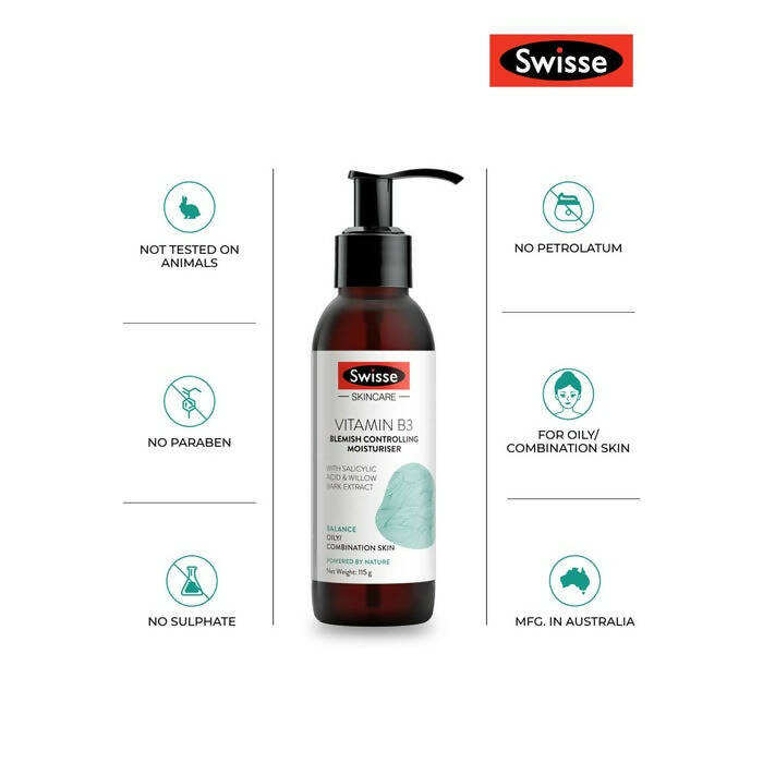 Swisse Skincare Vit B3 Blemish Moisturiser With Green Tea & Willow Bark Extract