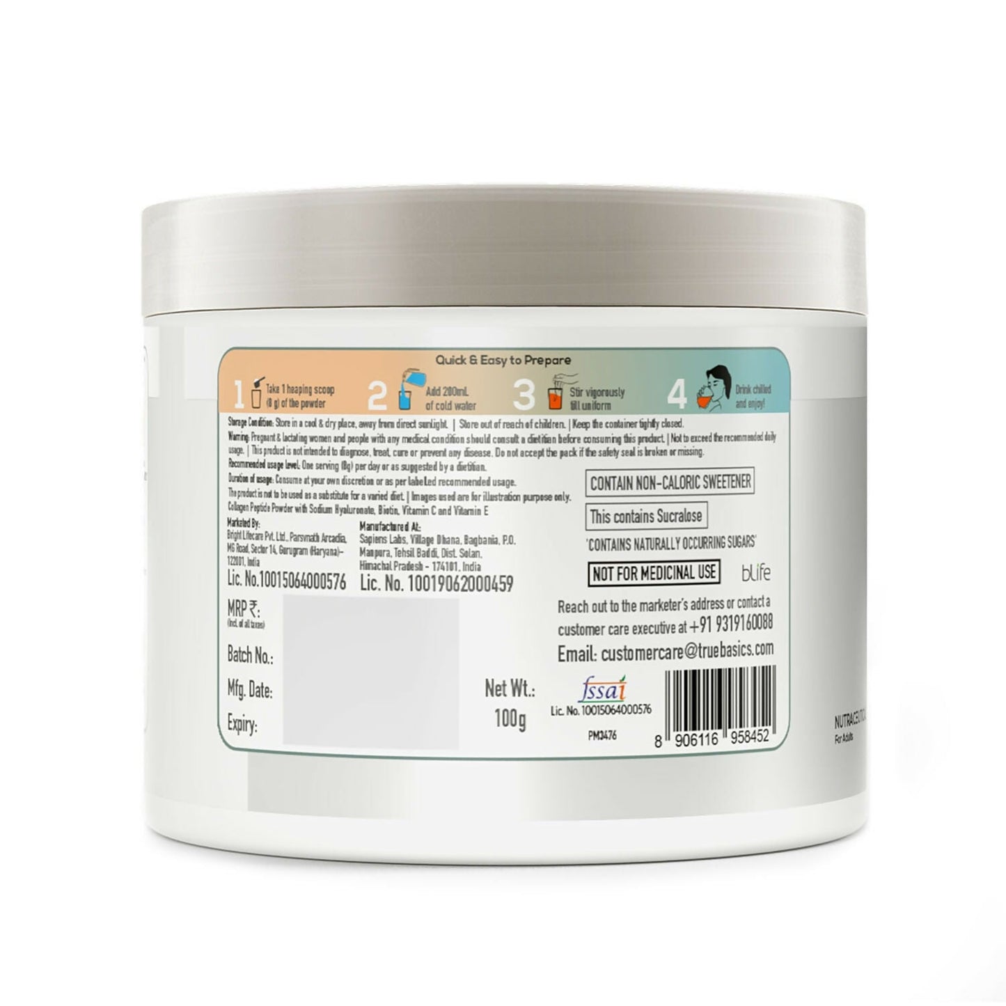 TrueBasics CollaSkin, Marine Collagen Peptides for Youthful Glowing Skin - Orange