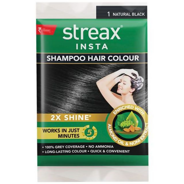 Streax Insta Shampoo Hair Color - Natural Black - BUDNE