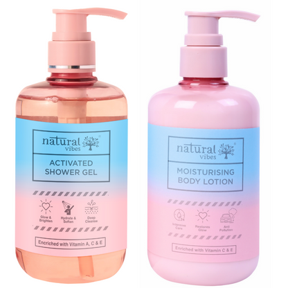Natural Vibes Glow & Moisturising Bath and Body Regime with Shower Gel Body Wash & Lotion - usa canada australia