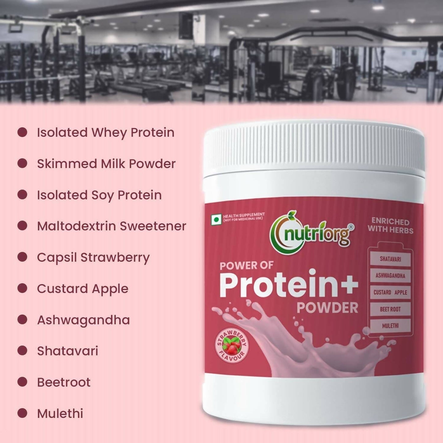 Nutriorg Protein Plus Strawberry Flavor Powder