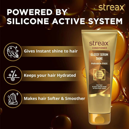 Streax Glossy Serum Shine Hair Conditioner For Dull & Dry Hair, With Silicon Actives for Shiny Hair & Frizz Control