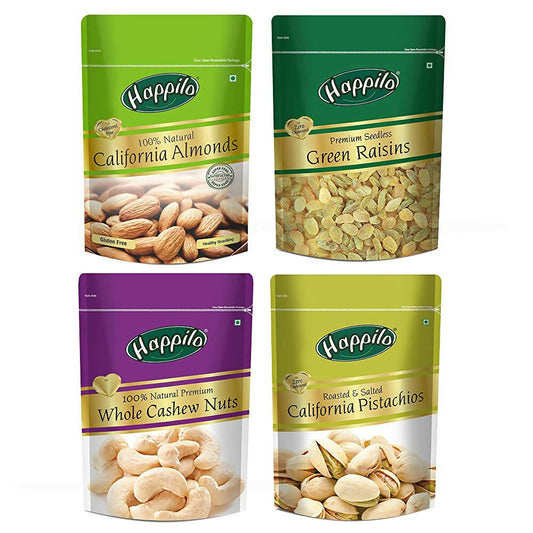 Happilo Premium Dry Fruits Combo (California Almonds, Raisins, Whole Cashews, Roasted Pistachios) - BUDNE