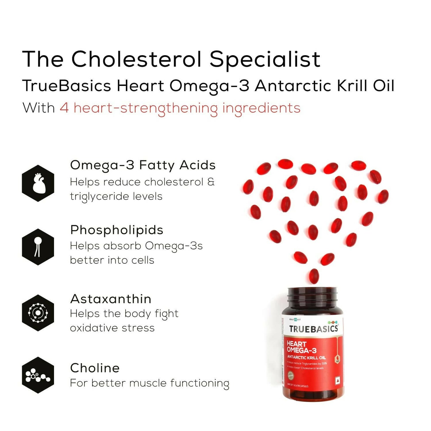 TrueBasics Heart Omega 3 Antarctic Krill Oil Capsules