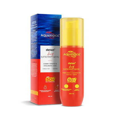 Aqualogica Detan+ Dewy Sunscreen Spray SPF 50+ PA++++ UVA/B Protection, Lightweight & Quick Absorbing, No White Cast