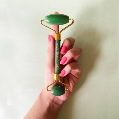 Natural Vibes Jade Roller & Massager with Free Gold Beauty Elixir Oil