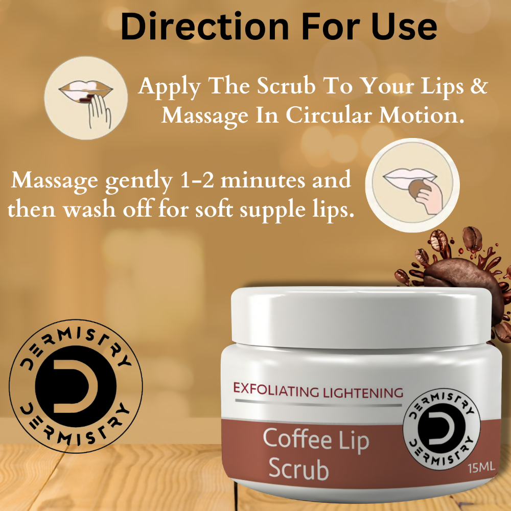 Dermistry Exfoliating Lightening Coffee & Sugar Lip Scrub for Dark Dry Chapped Lips & Pigmentation