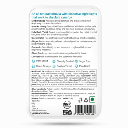 Wellbeing Nutrition Melts instant Throat Relief Oral Strips-Soothing Ginger Lemon Honey Flavor