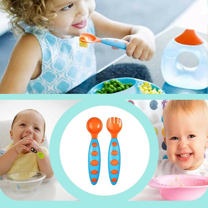 Safe-O-Kid Bpa Free Extra Safe Silicone Feeding/Training Spoon With Box For Baby- Blue & Orange