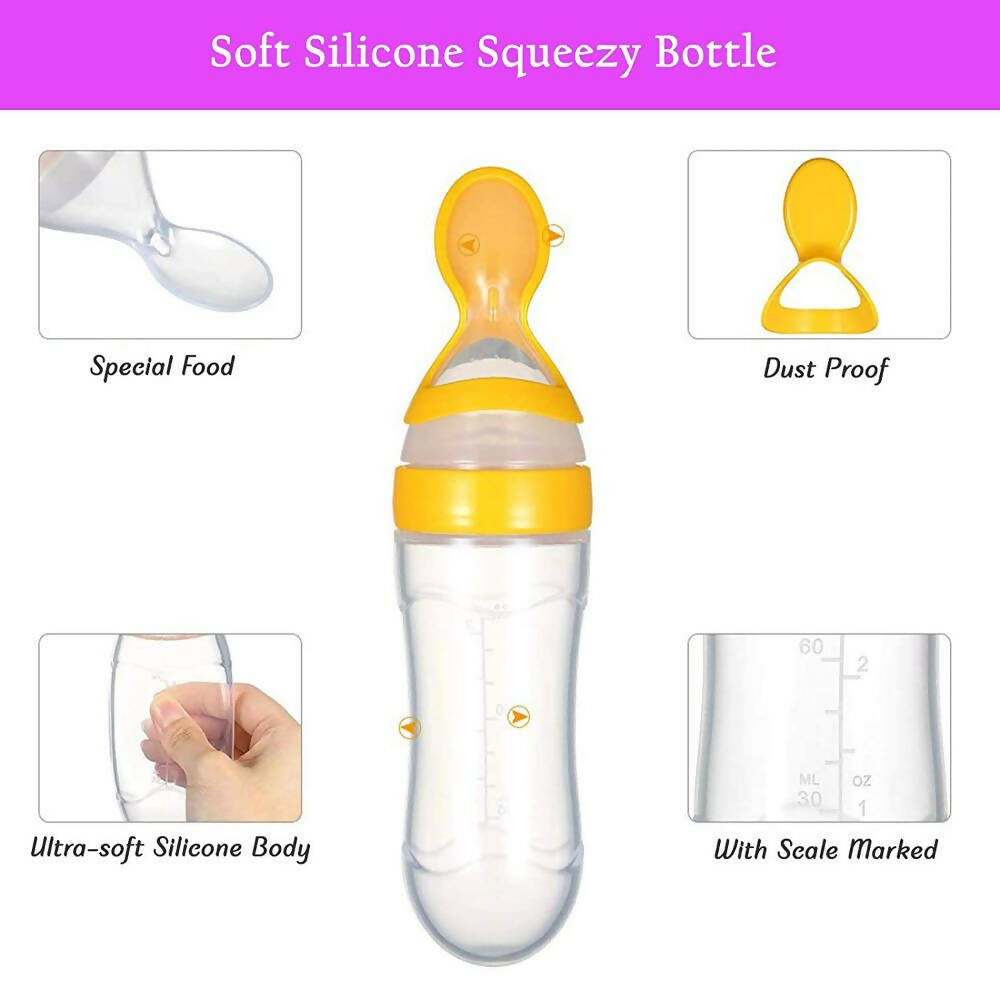 Safe-O-Kid Easy Squeezy Silicone Food Feeder Spoon (Soft Tip) Bottle- Yellow- 90mL