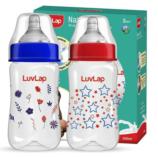 LuvLap Anti-Colic Wide Neck Natura Flo Baby Feeding Bottle -  USA, Australia, Canada 