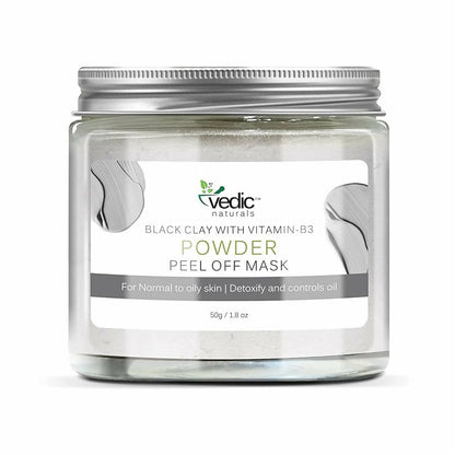 Vedic Naturals Black Clay With Vitamin-B3 Powder Peel Off Mask - BUDNEN