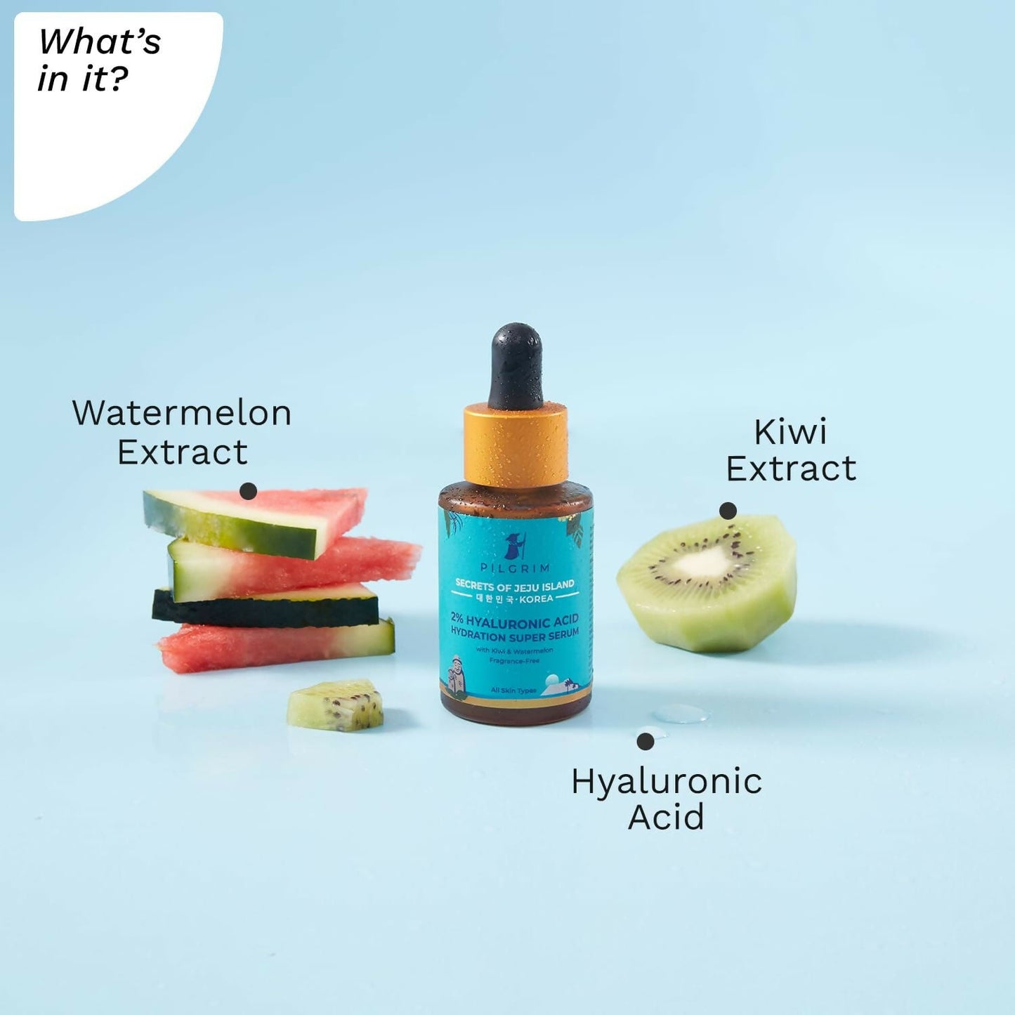 Pilgrim 2% Hyaluronic Acid Hydration Super Serum With Kiwi & Watermelon Extracts For Hydrated Skin - Korean Skin Care