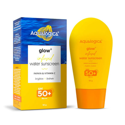 Aqualogica Glow+ Infused Water Sunscreen with Papaya & Vitamin C, Gives Glowing & Hydrated Skin, No White Cast