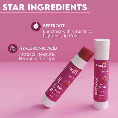 Clensta Beetroot Lip Balm With Hyaluronic Acid Spf 30 With Beetroot