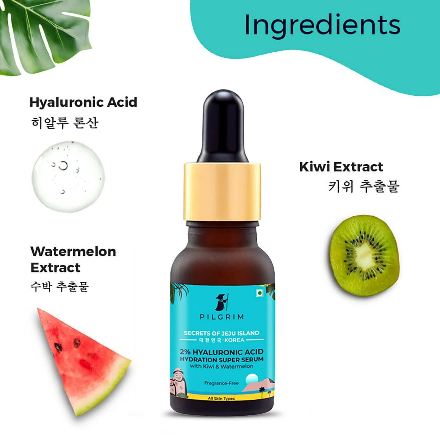 Pilgrim 2% Hyaluronic Acid Hydration Super Serum With Kiwi & Watermelon Extracts For Hydrated Skin - Korean Skin Care