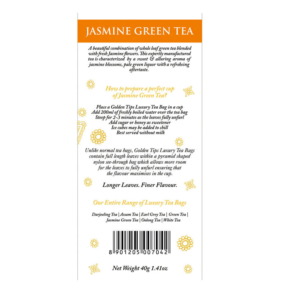 Golden Tips Jasmine Green Tea Pyramid Tea Bags