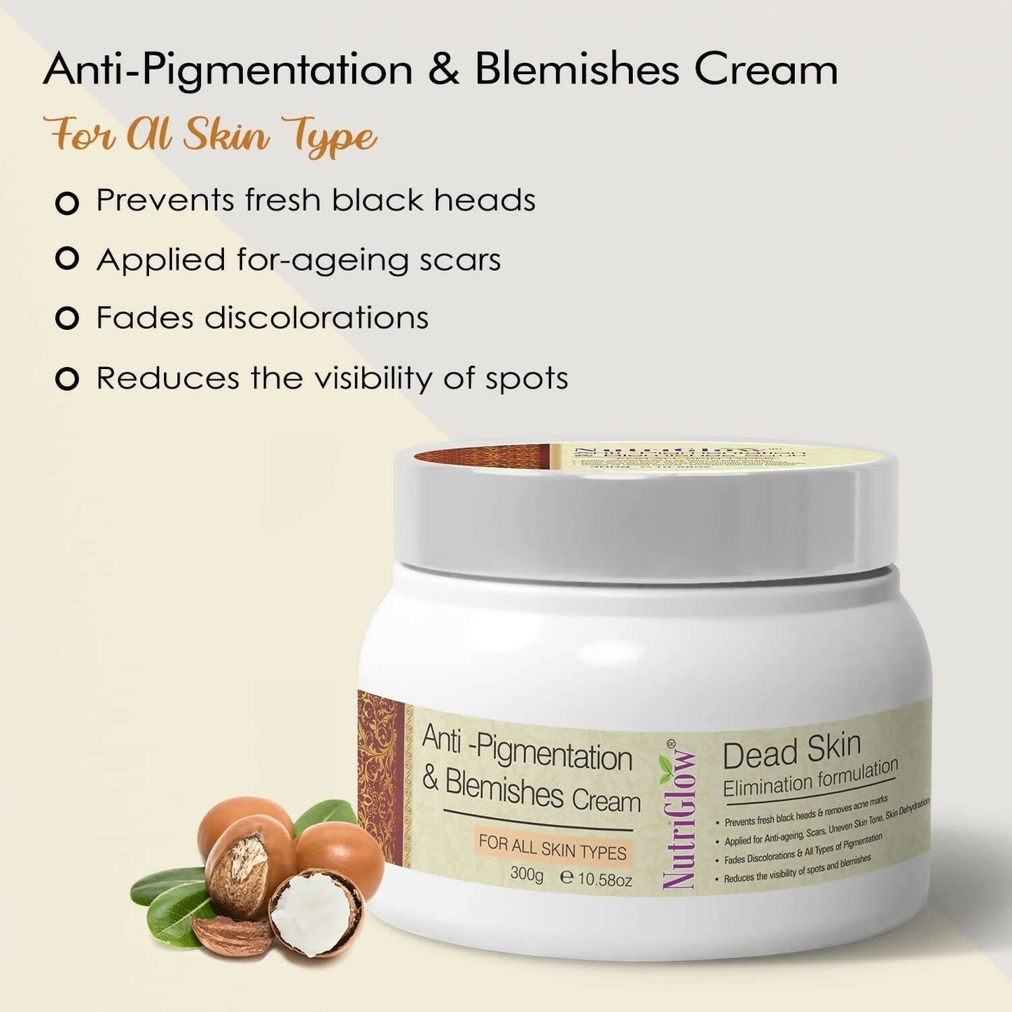 NutriGlow Anti Pigmentation & Blemishes Cream with Apricot Extracts & Oatmeal