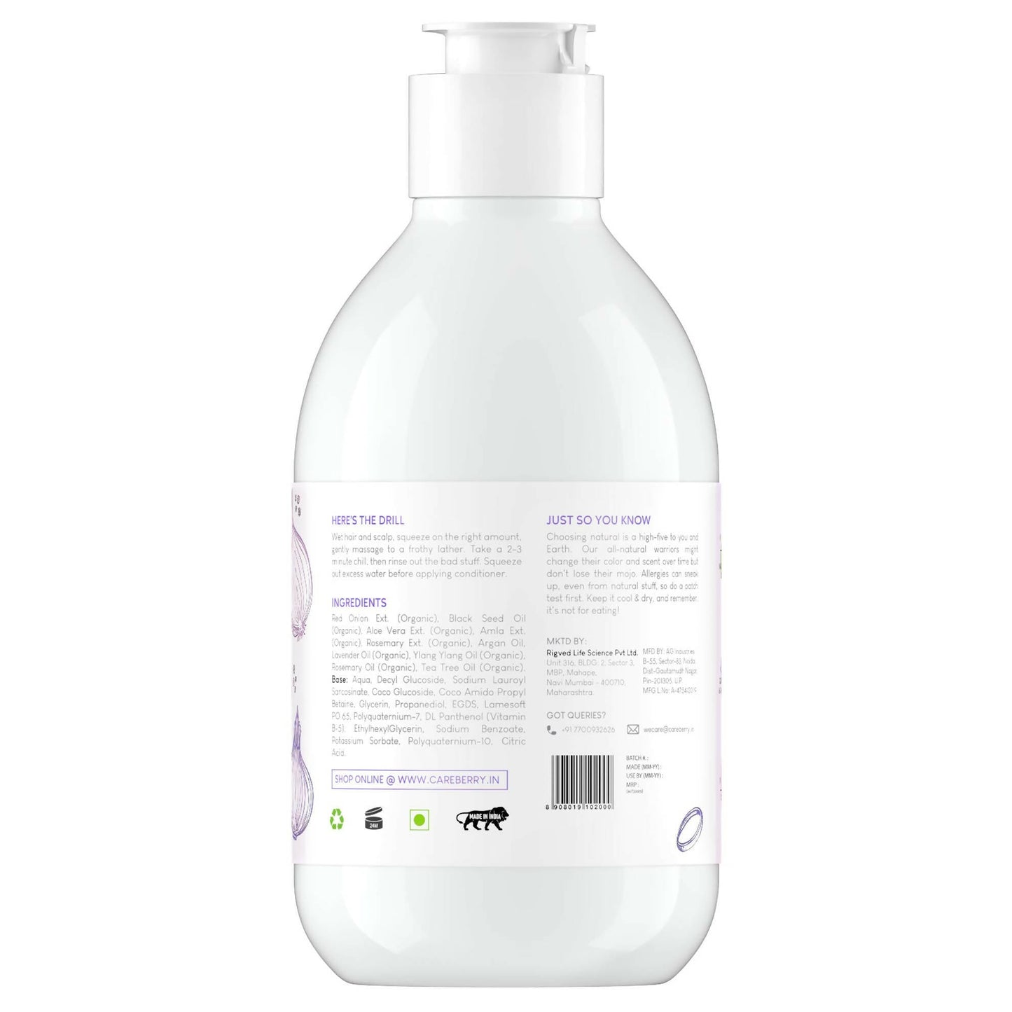 Careberry Organic Red Onion & Black Seed Stimulating Shampoo