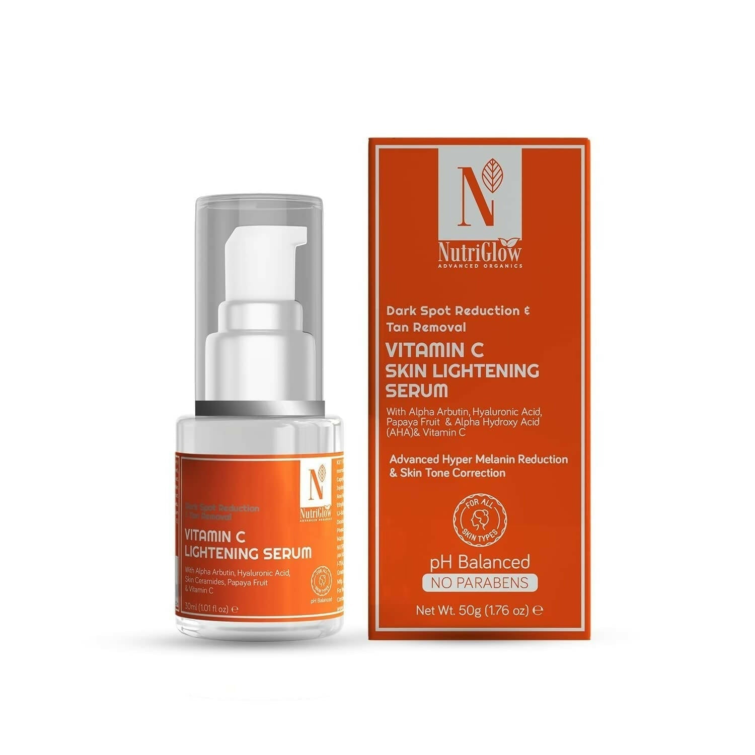 NutriGlow Advanced Organics Vitamin C Serum with Hyaluronic Acid - BUDNEN