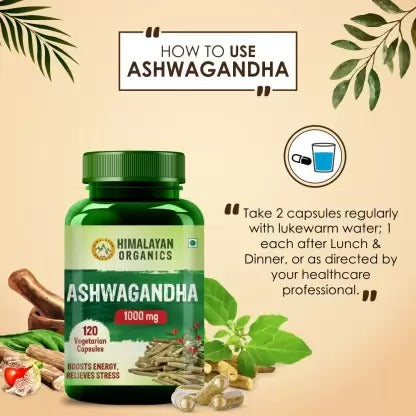 Himalayan Organics Ashwagandha 1000 mg Vegetarian Capsules