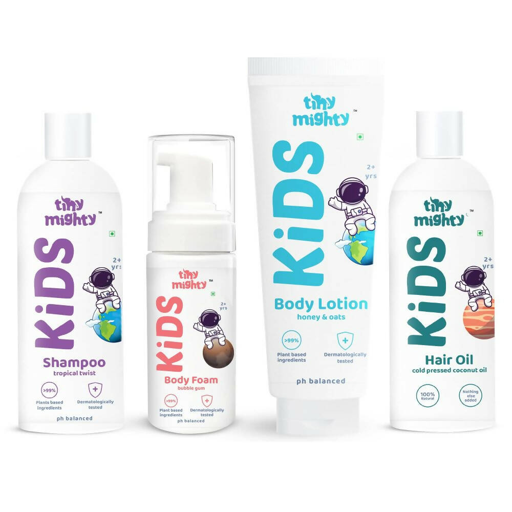 Tiny Mighty Kids Shampoo, Body Lotion, Foam Wash & Hair Oil Combo -  USA, Australia, Canada 