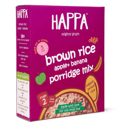 Happa Organic Baby Food, Brown Rice+ Apple + Banana Porridge Mix -  USA, Australia, Canada 