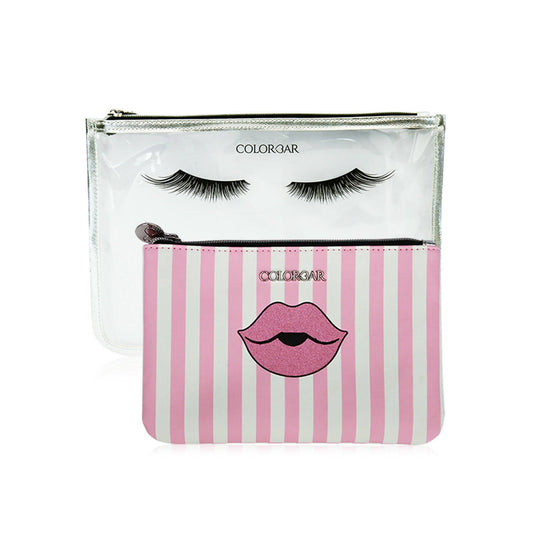 Colorbar Pouch Lips & Lashes Flat Pouches (Set Of Two) - White+Blush Pink - buy in USA, Australia, Canada
