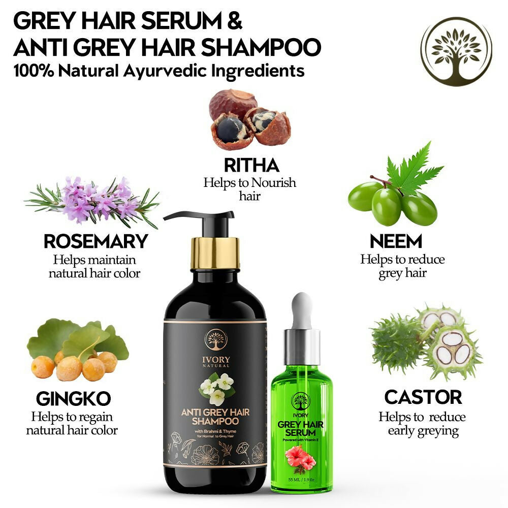 Ivory Natural Grey Serum And Hair Shampoo Combo Restores Natural Hair Wellness And Nourished, Shiny Hair