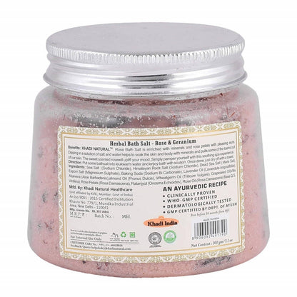 Khadi Natural Rose & Geranium With Rose Petals Bath Salt