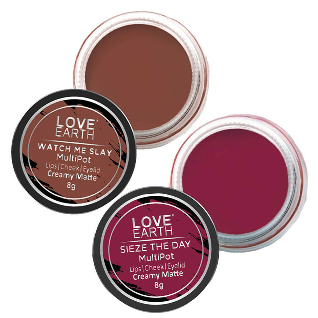 Love Earth Lip Tint & Cheek Tint Multipot Combo Raspberry Pink & Caramel Brown - BUDNE