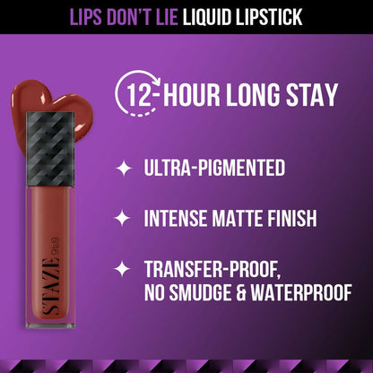 Staze 9to9 Lips Don't Lie Matte + Transferproof Liquid Lipstick - 05 Cocoa Crush