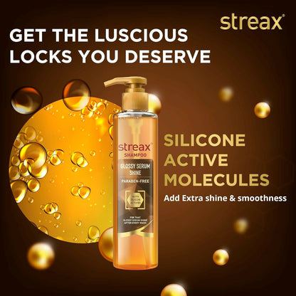 Streax Glossy Serum Shine Shampoo with Silicon Actives For Frizzy and Dry Hair