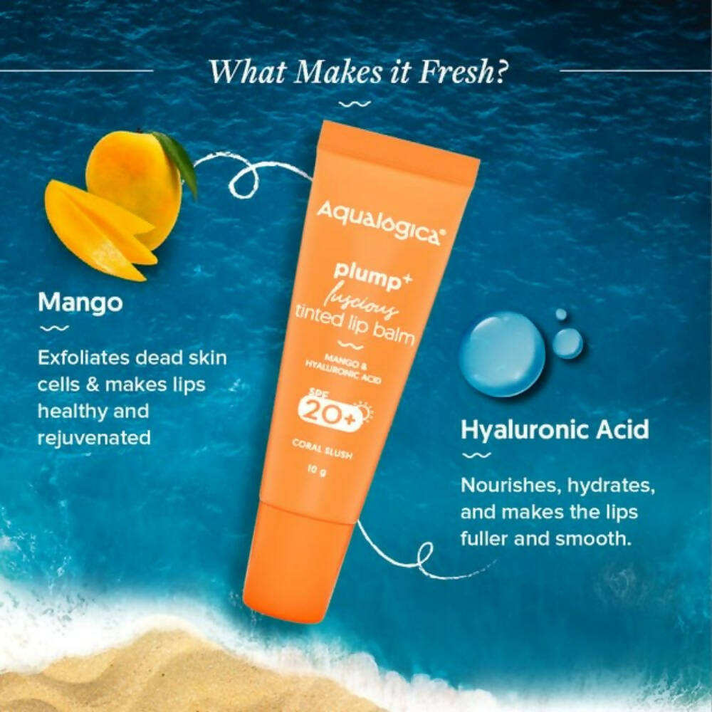 Aqualogica Coral Slush Plump+ Luscious Tinted Lip Balm with Mango and Hyaluronic Acid