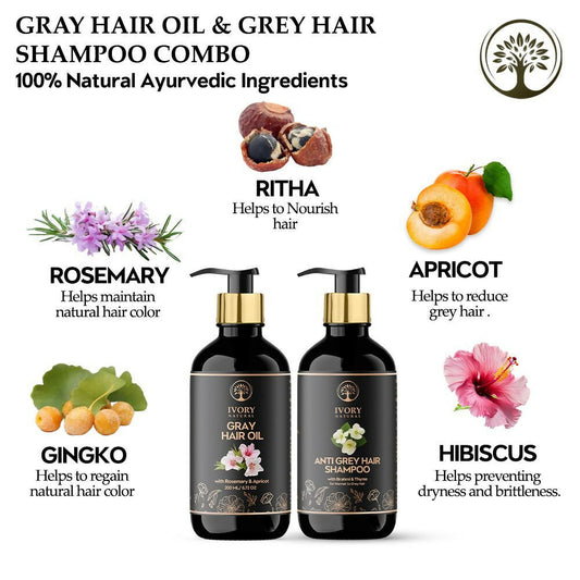 Ivory Natural Grey Combo For Hair - Natural Solution For Greys, Restore Natural Black And Shine Of Hair